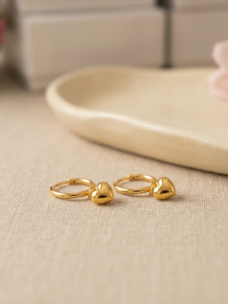 Puffed Heart Dropped Earrings