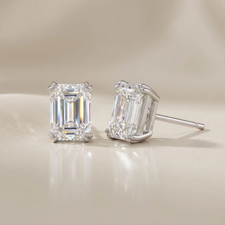1 Carat Each Emerald Cut Moissanite Studs - VVS1 Certified π