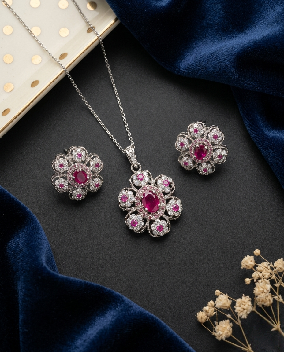 Ravassia Crimson Pendant and Stud Set
