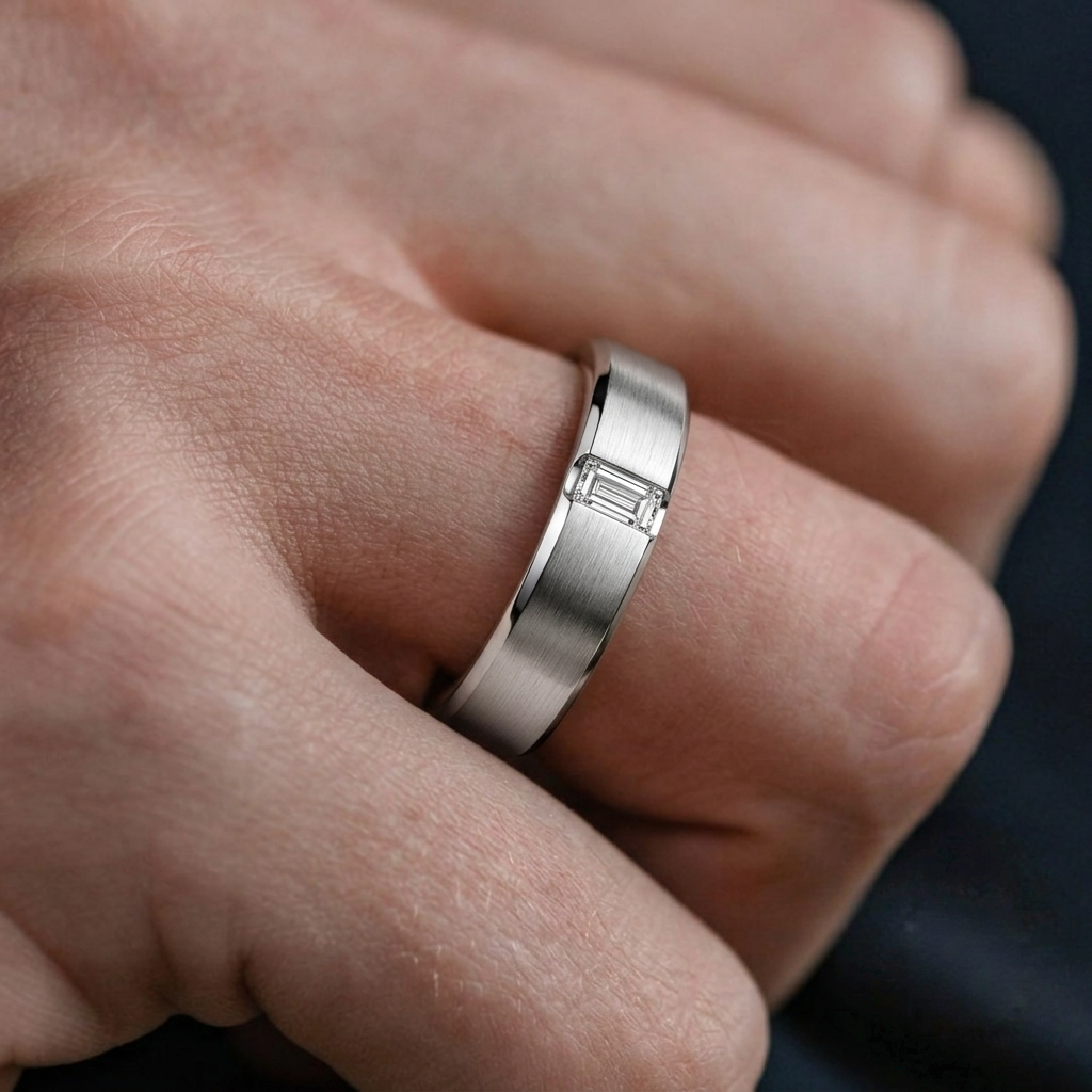 Men's Alpha Matt Baguette Cut Moissanite Band