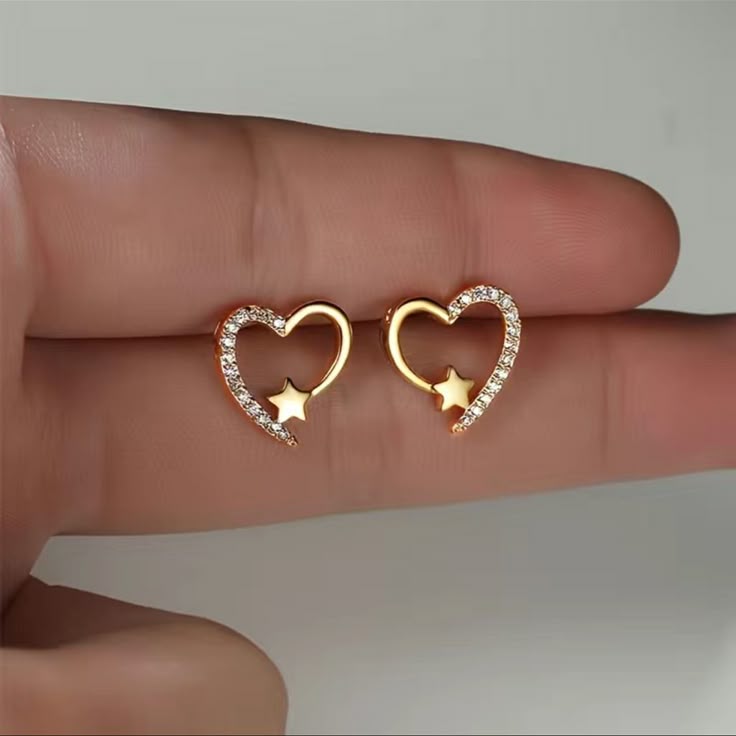 Celestial Love Moissanite Heart & Star Studs