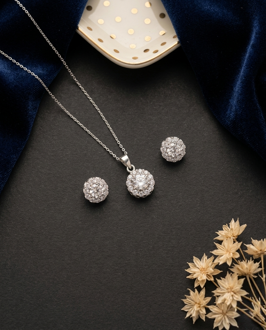 925 Silver Minimal Pendant and Studs Set