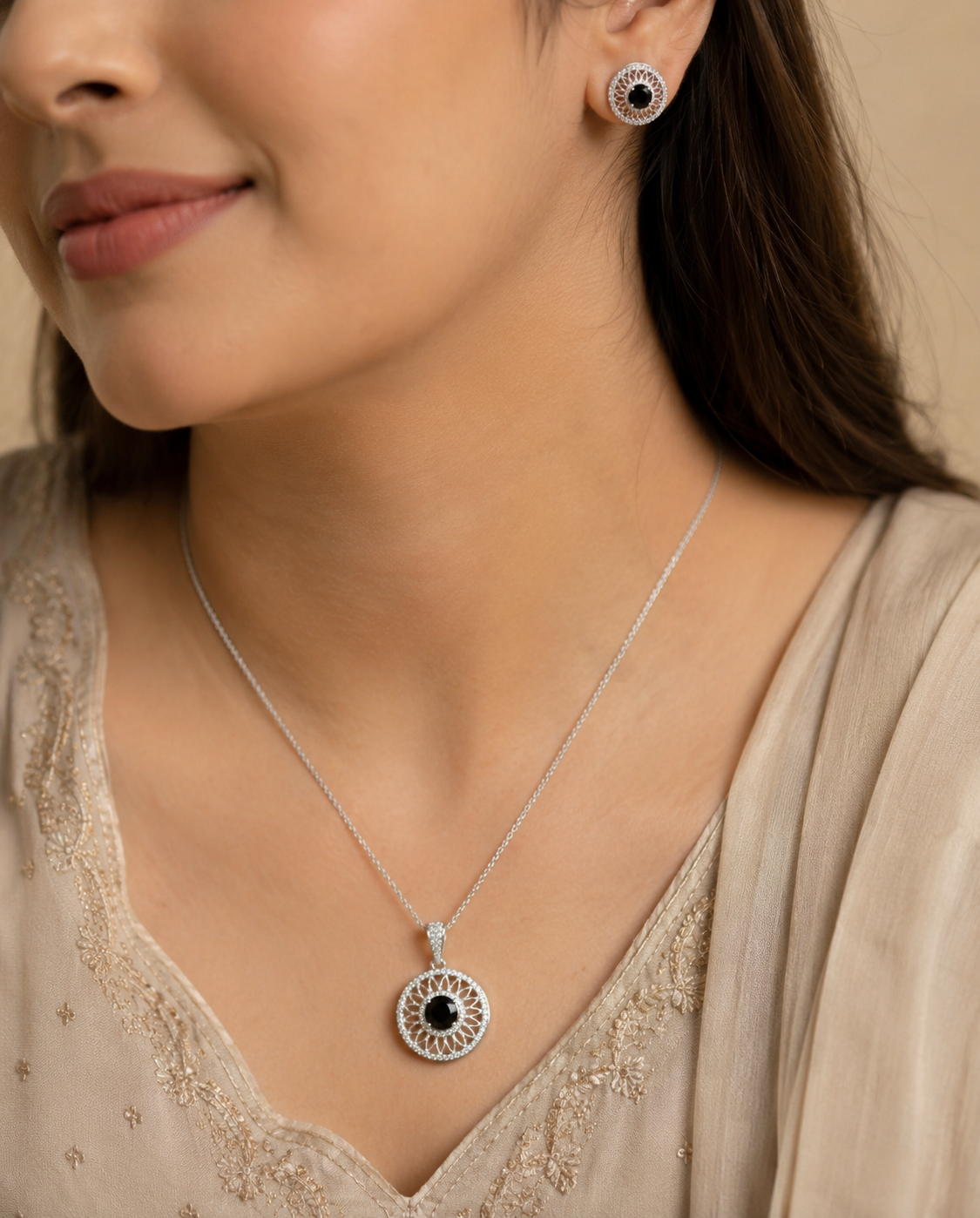 Midnight Sparkle Pendant and Studs Set