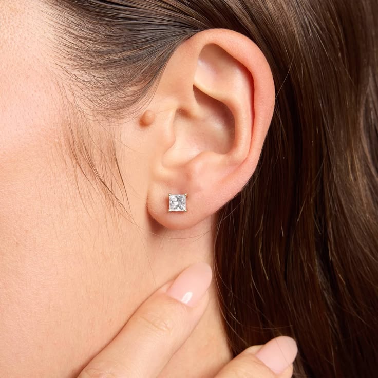1 Carat Each Princess Cut Moissanite Studs - VVS1 Certified ๐
