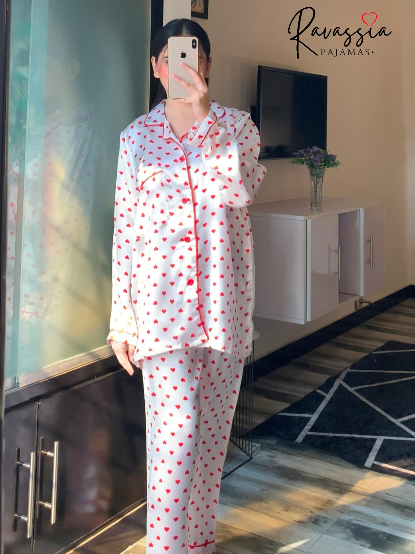 White Hearts Silk Pajamas