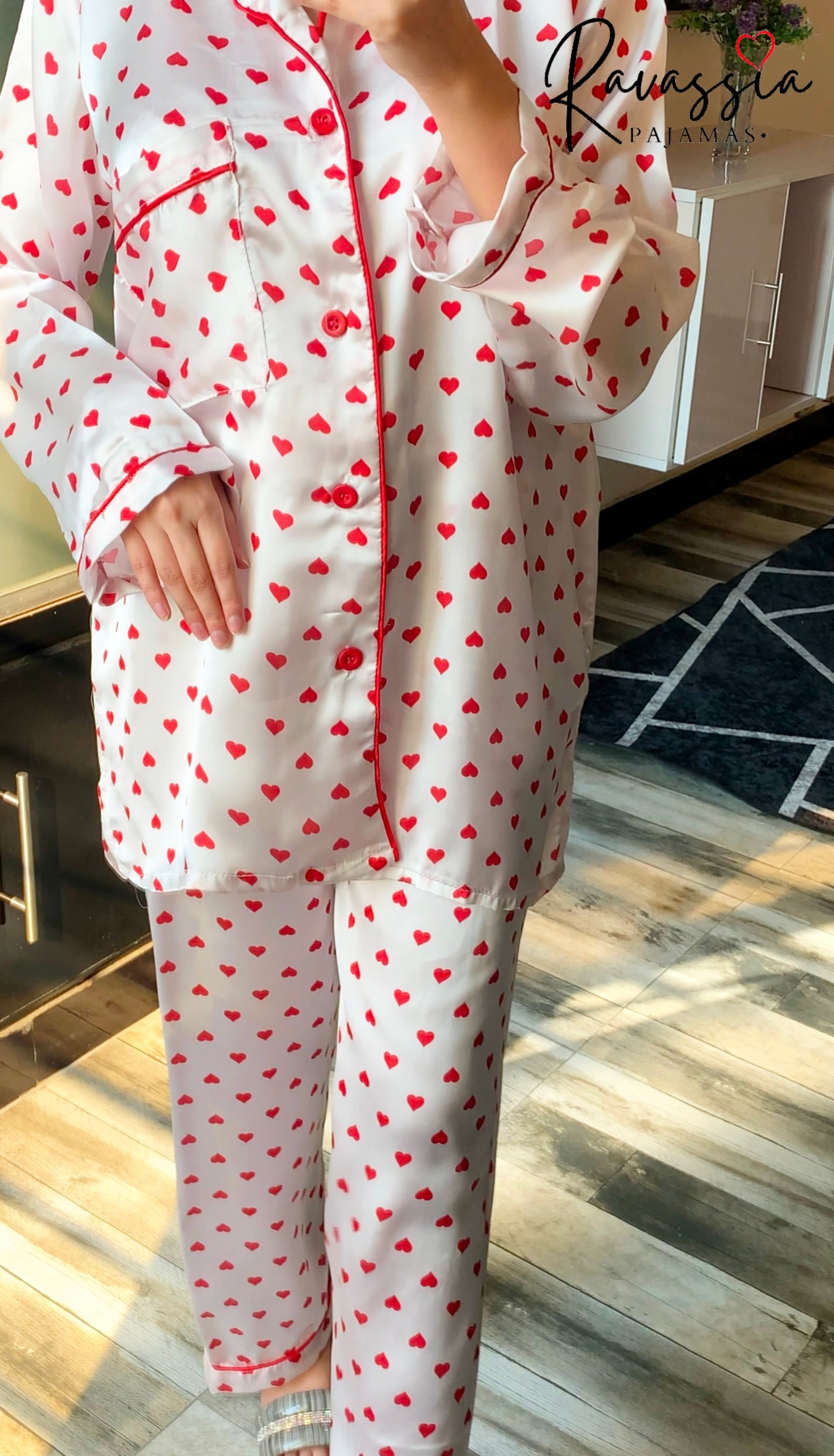 White Hearts Silk Pajamas