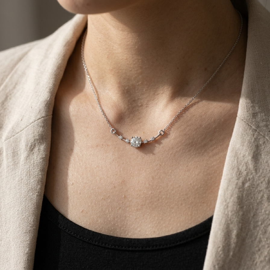 Radiant Curved Moissanite Diamond Necklace - VVS1 Certified