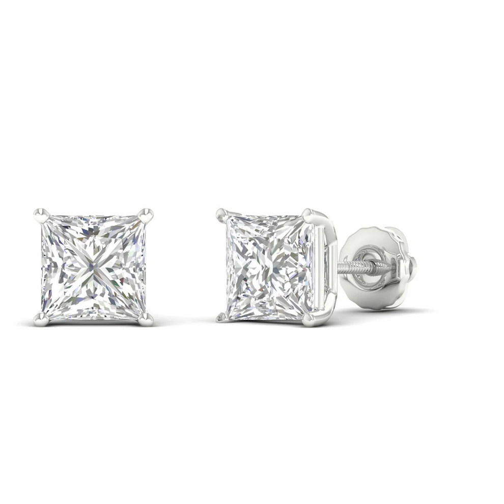1 Carat Each Princess Cut Moissanite Studs - VVS1 Certified 💎