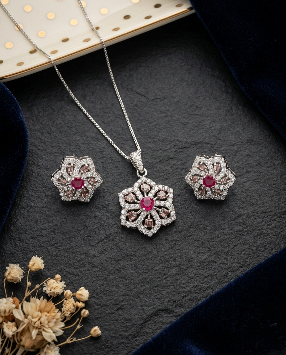 Structure and Sparkle Pendant and studs set