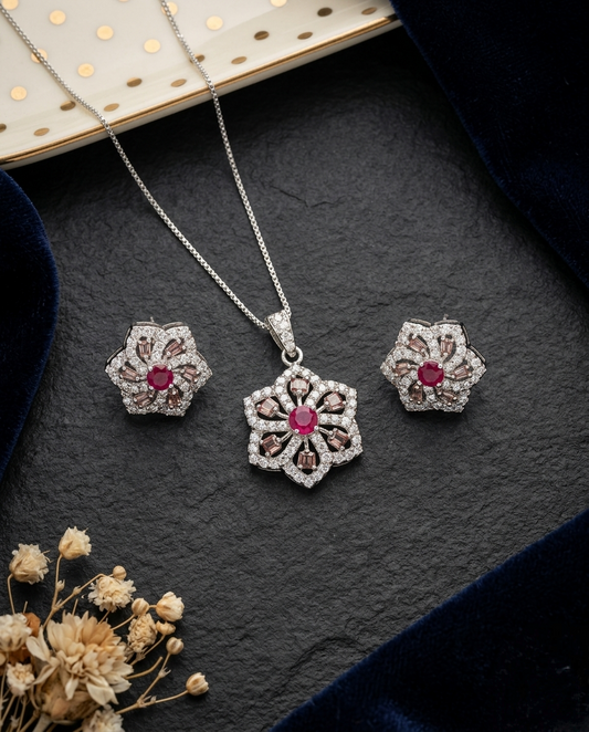 Structure and Sparkle Pendant and studs set