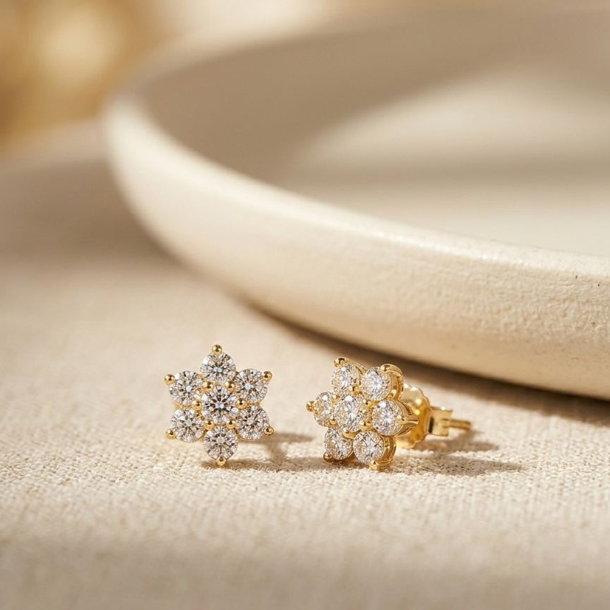 Signature Floral Moissanite Diamond Studs - VVS1 Certified