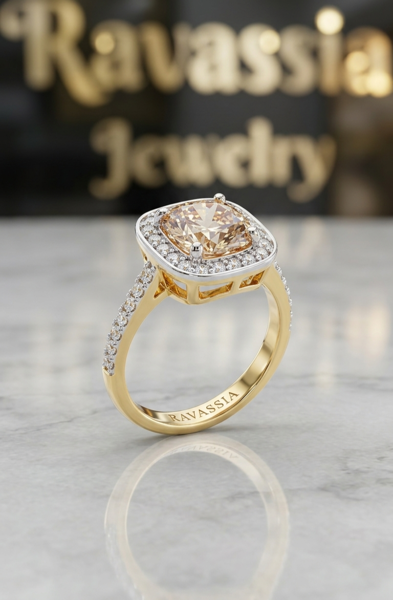 Radiant Cushion-Cut Champagne Ring