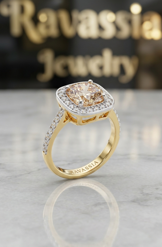 Radiant Cushion-Cut Champagne Ring