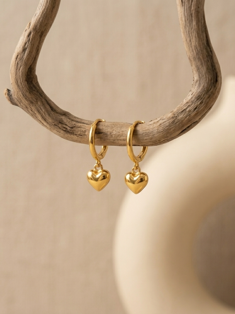 Puffed Heart Dropped Earrings