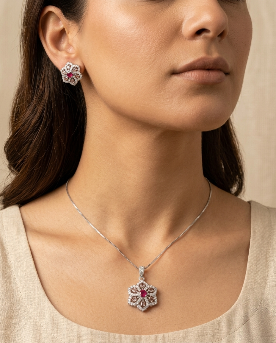 Structure and Sparkle Pendant and studs set