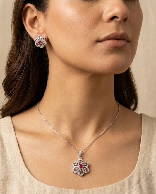 Structure and Sparkle Pendant and studs set