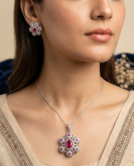 Ravassia Crimson Pendant and Stud Set